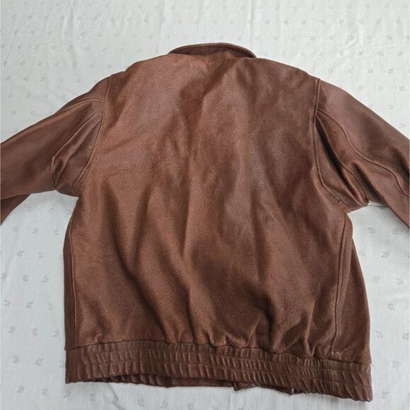 Vintage Women's Brown Bomber Style Heavy Leather Jacket - Picture 6 of 6